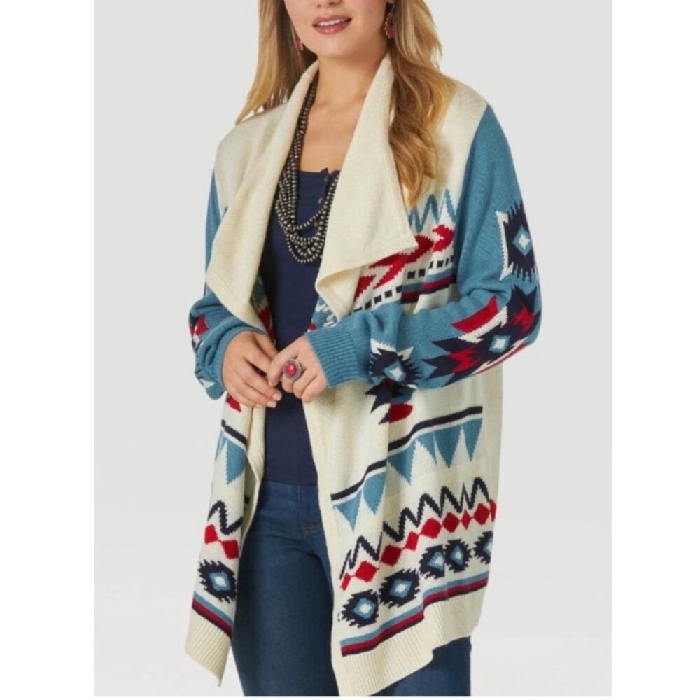 Wrangler Retro Americana Southwestern Draped Open Cardigan Size Large Cowgirl